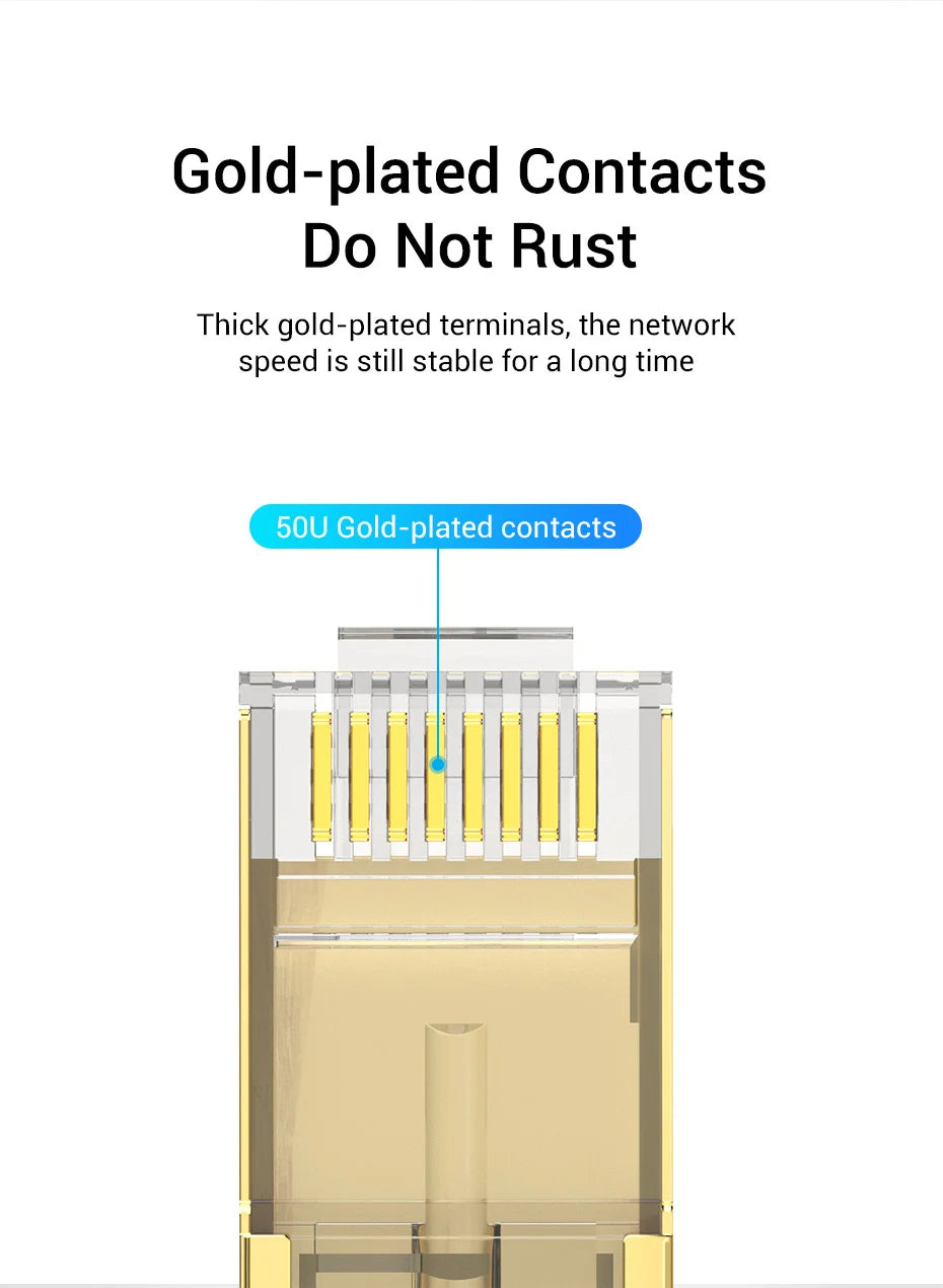 Vention RJ45 Connector Cat8 8P8C Modular Ethernet Cable Cat 8 FTP Head Plug Gold Plated 40Gbps Crimp Network Connerctor Cat8