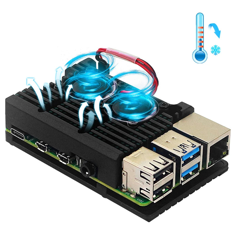 Raspberry Pi 4 Aluminium Alloy Metal Case Cooling Fan Enclosure Raspberry Pi 3 Dual Fan Case Optional for RPi 4B 3B Plus 3B