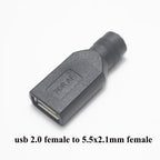 1pcs Commonly Used USB Set 5.5*2.1/5.5x2.1mm Female Jack to USB 2.0 Male Plug DC Power Male to Female Connector Adapter
