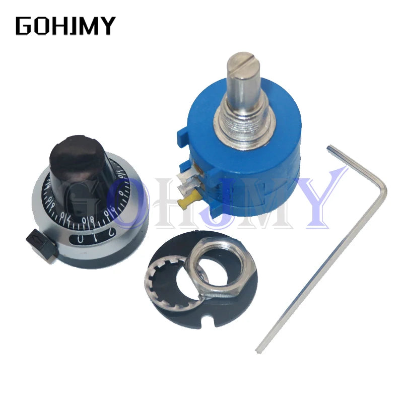 1Set 3590S Precision Multiturn (1PCS Potentiometer 10 Ring Adjustable Resistor+1PCS Turns Counting Dial Rotary 6.35mm Knob)