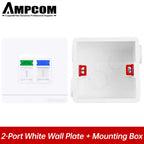 AMPCOM 86-type Wall Faceplate With Mounting Junction Box , Networking Telephone Socket Outlet Mount Panel For RJ45 RJ11 Module