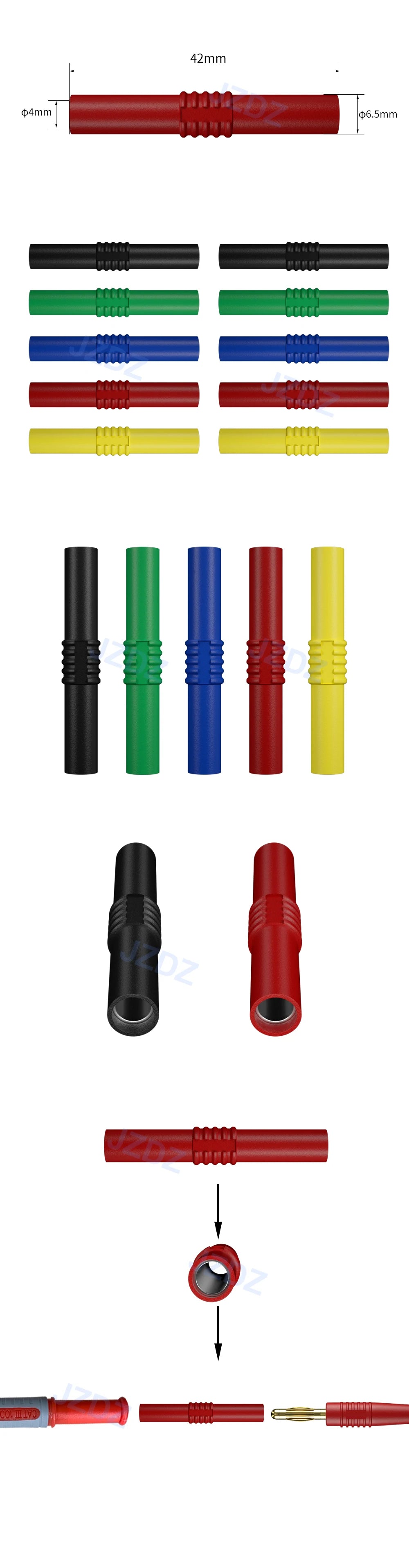 JZDZ 10pcs 4mm Banana Socket Female Adapter Extension Insulated Banana Plug Coupler Connector J.20009