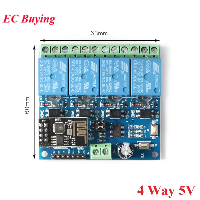 ESP8266 ESP-01 WiFi Relay 1 2 4 Way Channel 5V 12V Things Smart Home Remote Control Switch ESP01 Wireless Module Phone APP