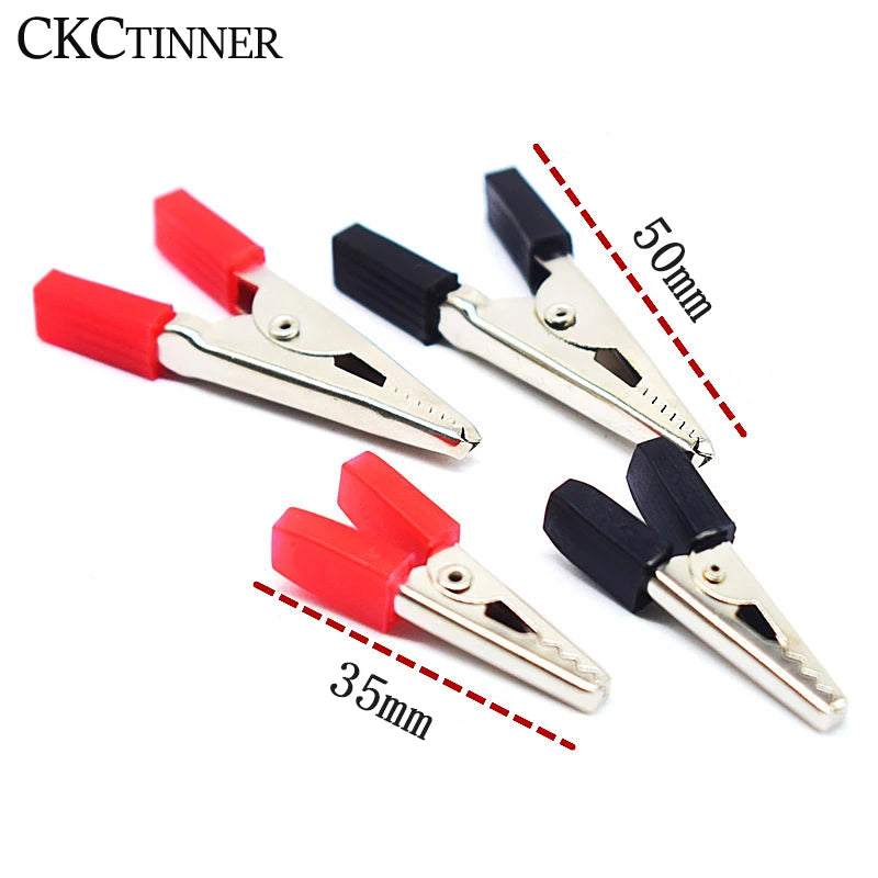 10pcs Test Metal Alligator Clip Plastic Handle Cable Lead Test Charging Clamp Metal Crocodile Clamp Length 50mm 35mm