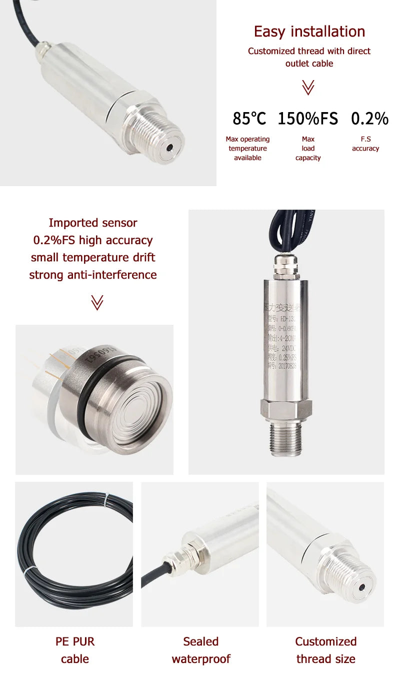 RS485 Modbus 0-50bar 160bar 200bar 300bar Pressure Transmitter G1/4 transducer water Air oil pressure Pressure sensor QDX50A