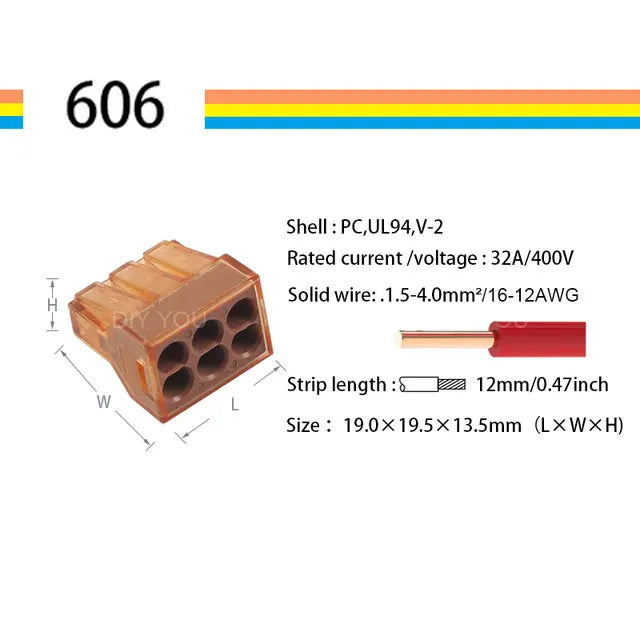 25/50/100pcs 602 604 606 608 Compact Wire Connector Push in Terminal Block Connector 2/4/6/8 Pin Lever 1.5-4 AWG 16-12