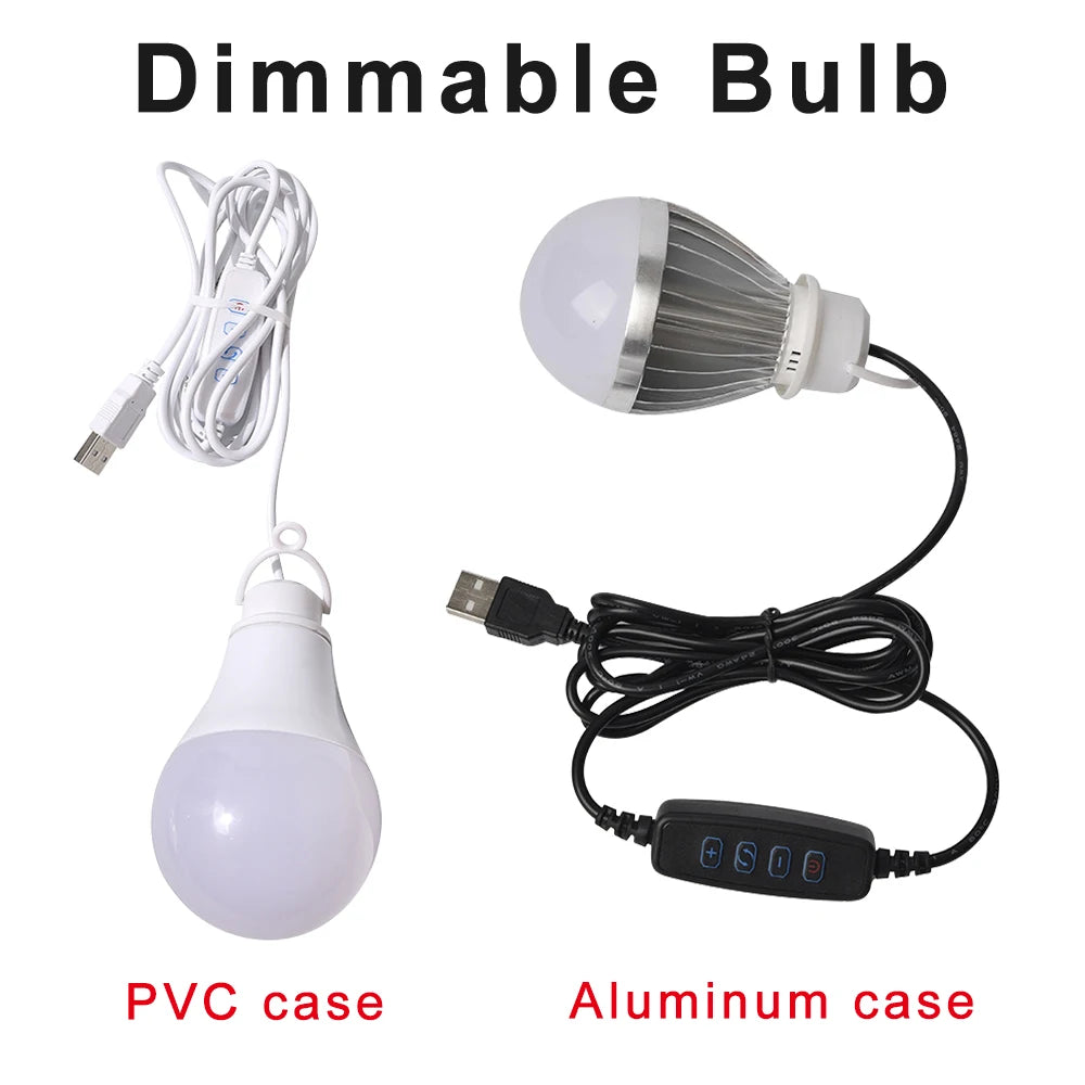 ZHMZH USB LED Bulb Stepless Dimming Brightness Three Color Switch Dimmable Hanging Lamp Light Bulb For Adapter Power Bank 10W