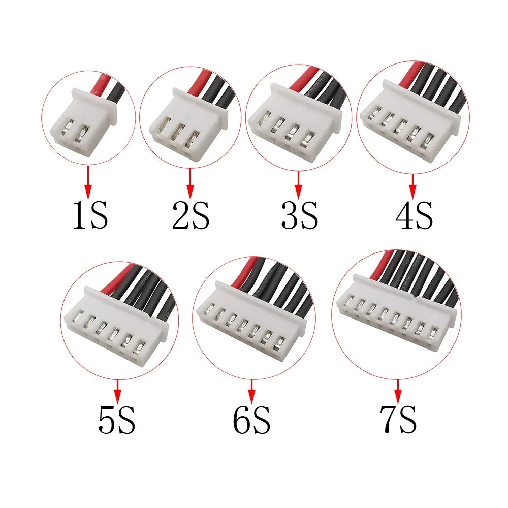 5Pcs JST XH 2.54mm Pitch 22AWG XH 1S/2S/3S/4S/5S/6S/7S LiPo Female Connector Battery Balance Charger Plug Wire Cable Connectors