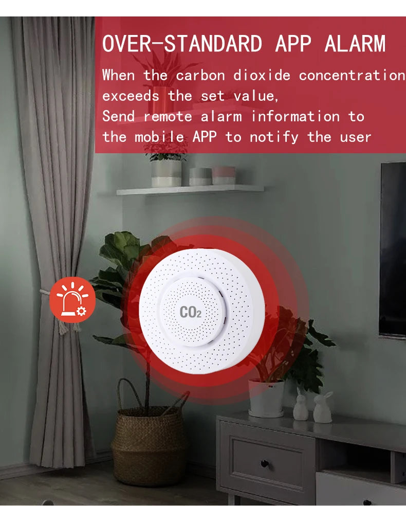 Tuya CO2 Carbon Dioxide Sensor CO2 Detector NDIR High-Precision Measurement Exceeds Standard Alarm Smart Home Linkage Tuya Senso