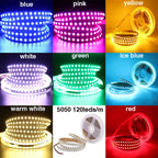 DC12V LED Strip 5050 5054 2835 120 240LEDs/M High Bright White Red Blue Pink Yellow RGB Flexible Ribbon Tape Light Lamp 5m