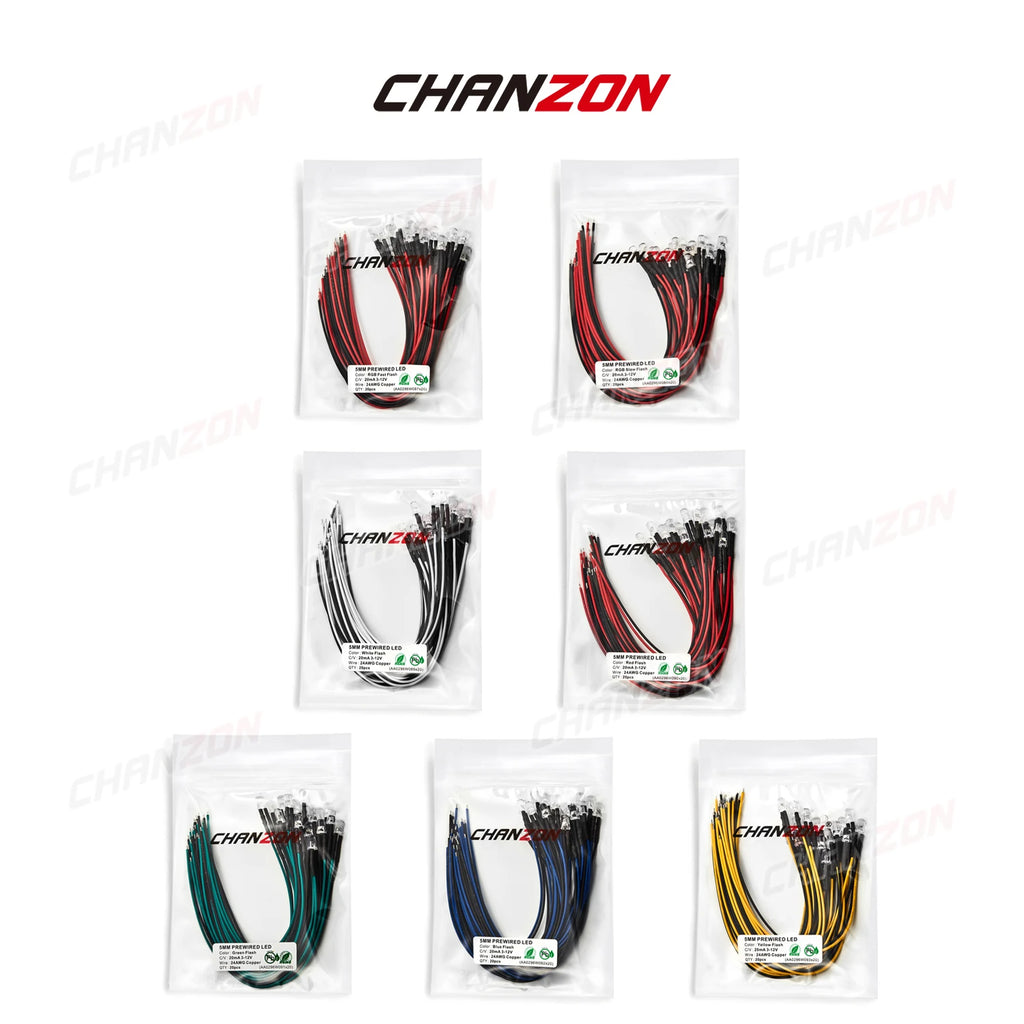 20pcs 5mm 12V LED Diode Flashing Prewired Light Beads Blinking White Red Green Blue Yellow RGB Fast Slow Flash DIY Pre Wire Lamp