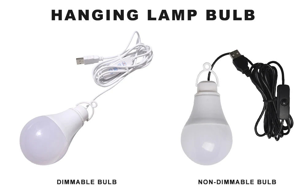 ZHMZH USB LED Bulb Stepless Dimming Brightness Three Color Switch Dimmable Hanging Lamp Light Bulb For Adapter Power Bank 10W