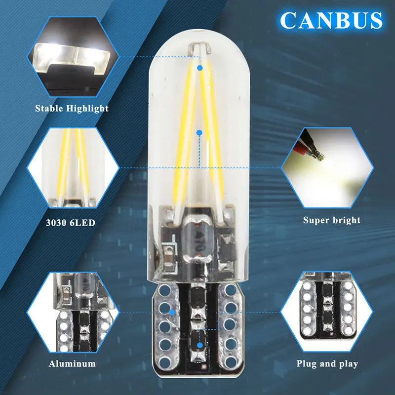 2pcs T10 LED W5W Cob Glass Car Light Bulb 194 168 LED Automobiles Interior Light Dome Reading Lamp License Plate Clearance Light