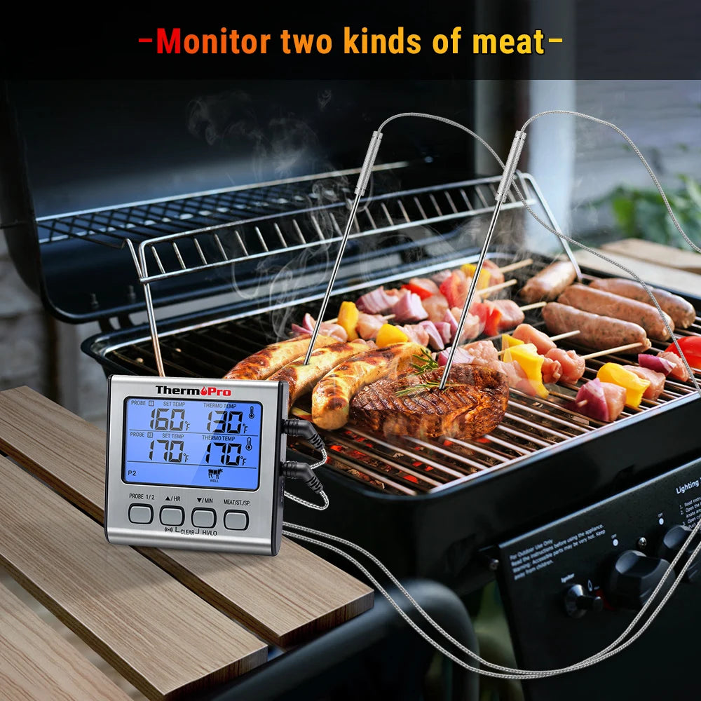ThermoPro TP-17 Dual Probes Digital Outdoor Meat Thermometer Cooking BBQ Oven Thermometer with Big LCD Screen For Kitchen