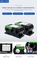 3 phase current transducer three phase current transmitter sensor 5A analog output 4-20mA/0-20mA/0-5V