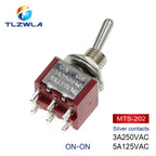 100PCS Toggle Switch SPDT DPDT Rocker Switch MTS 5A 6A 125V Self-Reset Switch 3A 250 AC 3 6PIN ON-ON ON-OFF-ON Starting Switch