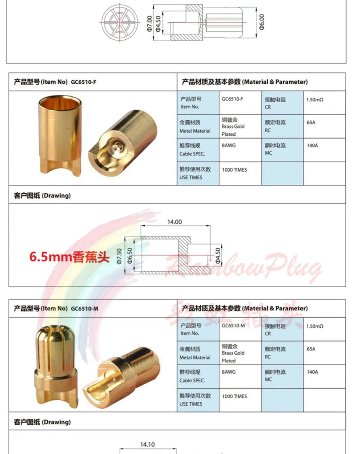 Amass Bullet Banana Plug Connector 3.5mm 4mm 5.5mm 6mm 6.5mm 8mm Male Or Female for RC Motor ESC Battery Part Gold PlatedARE4
