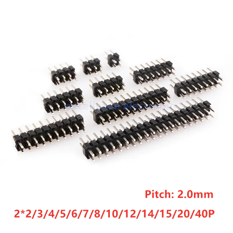 10PCS/Lot 2.0mm Male Header Pins 2*2/3/4/5/6/7/8/10/12/14/15/20/40P 2mm Double Row Pin Header Strip Connector Gold-plated Copper