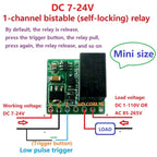 DC 12V 2A Mini 1ch Bistable Self-locking Relay Module Flip-Flop Latch Switch Board for LED Motor Solenoid Valve