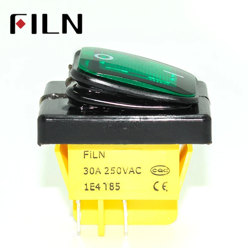 FILN KCD4 T85 220V 30A heavy duty red blue green IP68 waterproof led toggle switch 4pins on off marine freeze rocker switch