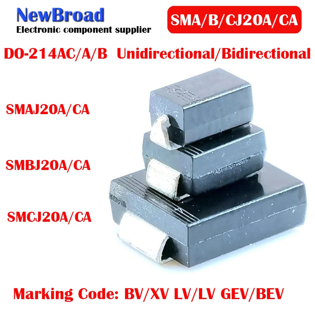 10PCS SMD TVS Diode Unidirectional SMAJ20A BV SMBJ20A LV SMCJ20A GEV Bidirectional SMAJ20CA XV SMBJ20CA LV SMCJ20CA BEV DO-214A