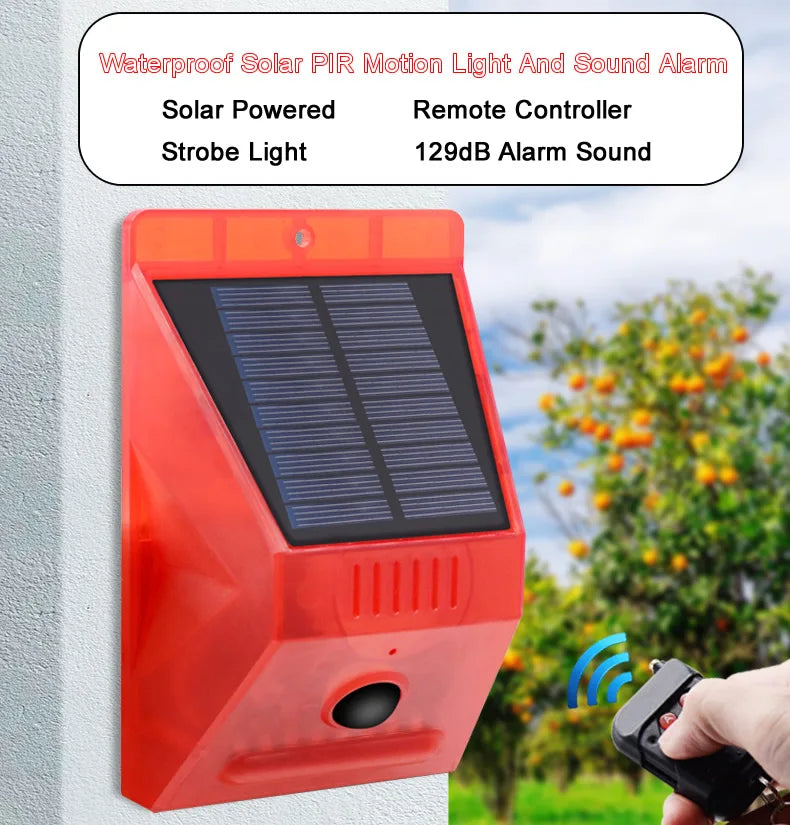 New Solar Infrared Motion Sensor Detector Waterproof 129dB Loud Remote Control Siren Security Alarm System For Home Yard Outdoor