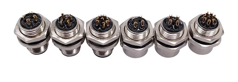 M12 Panel Back Mount Flange Socket Sensor Connector Waterproof Screw Threaded Coupling Male Female 3 4 5 8Pin M1216