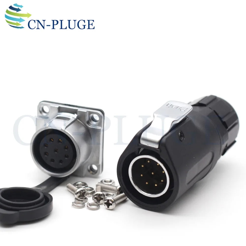 XHP20, IP67 2 3 4 5 67 8 9 10 12-Pin Waterproof Electrical Connector, 20mm Aviation Square Panel Mounting Male Plug