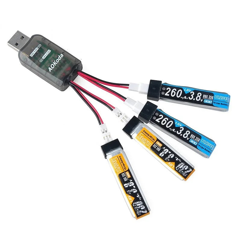 1pcs AOKoda CX405 4CH Micro USB Battery Charger Support 1S LiPo/LiHv 4.2V/4.35V Battery For RC Helicopter Airplane Toys Drone