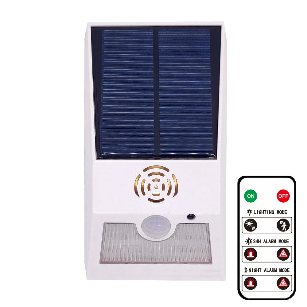 Multi-Function Solar PIR Motion Sensor Alarm Light Remote Control 129dB Siren For Home Garden Shed Caravan Farm Security Lamp