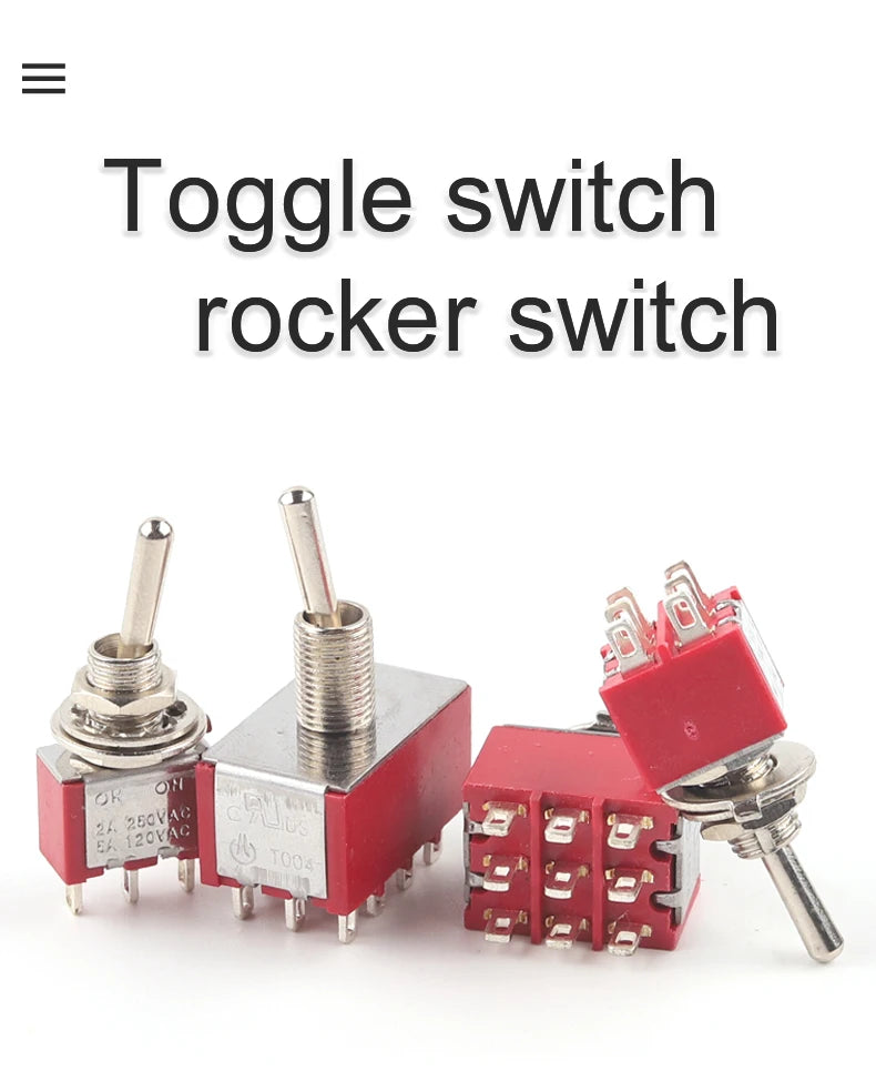 5PCS 6mm Miniature Toggle Switch MTS 102/103/202/203/302/304/402/403 ON-OFF-ON 5A125V 2A250V 3/6/9/12 Pin Mounting Equipment