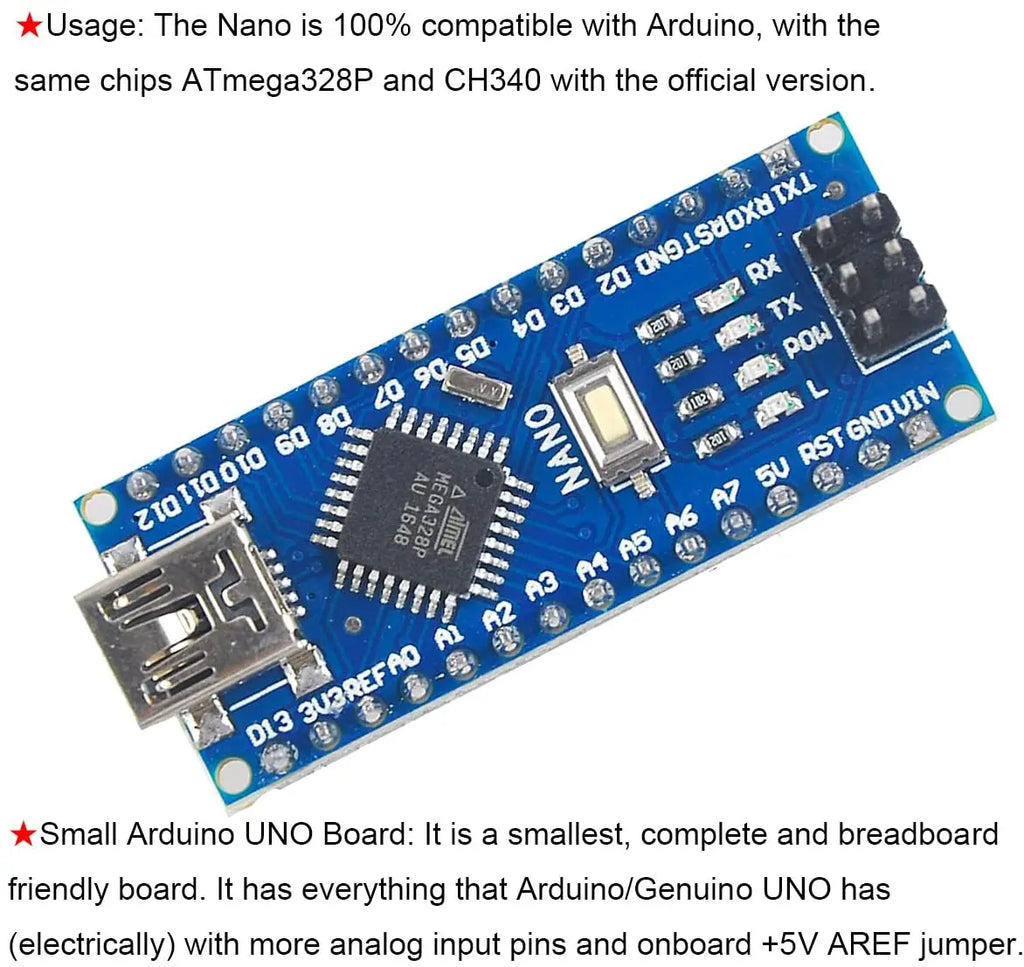 Mini Nano V3.0 ATmega328P Microcontroller Board for Arduino CH340 USB Driver 16Mhz Nano V3.0 ATMEGA328P/168P