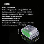 25/50/100Pcs 252/253/254/255 Fast Push-in Conductor Wiring Connector Terminal Block Compact Wire Connector 2/3/4/5Pin AWG18-12