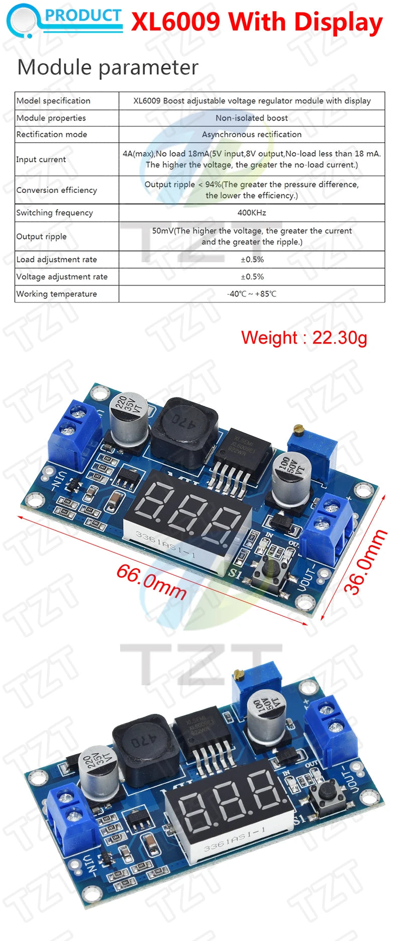 TZT 1/3PCS Boost Buck DC-DC Adjustable Step Up Converter XL6009 Power Supply Module 20W 5-32V to 1.2-35V