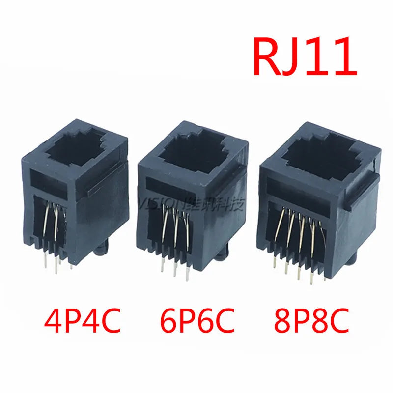 5/10Pcs RJ11 Socket 52-4P4C 6P6C 8P8C Phone Jack Female Crystal Head Socke 180 degrees Vertical 6P6C Telephone Connector