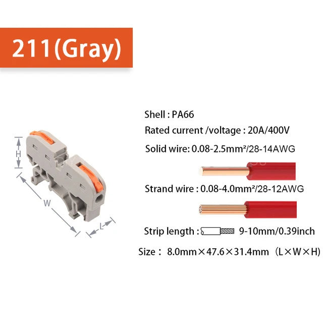Din Rail Wire Connector Terminal Block Quick Wiring Compact Splicing 211 Quick Cable Connector Terminal Block