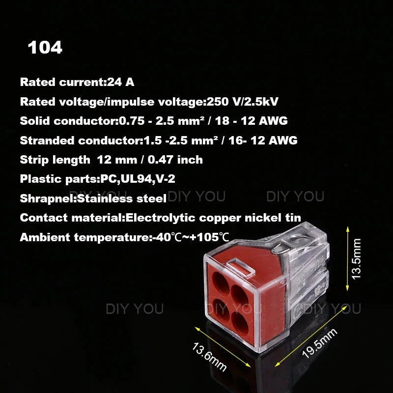25/50/100PC DIY YOU 102/103D/104D/104/106/108 Universal Compact Wire Wiring Connector Conductor Terminal Block With Lever
