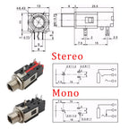 2Pcs 1/4Inch 6.35mm Connector 6.3mm 3 Pin Audio Stereo/Mono Phone Female Jack Headphone Socket Thread Lock Panel Mount Connector