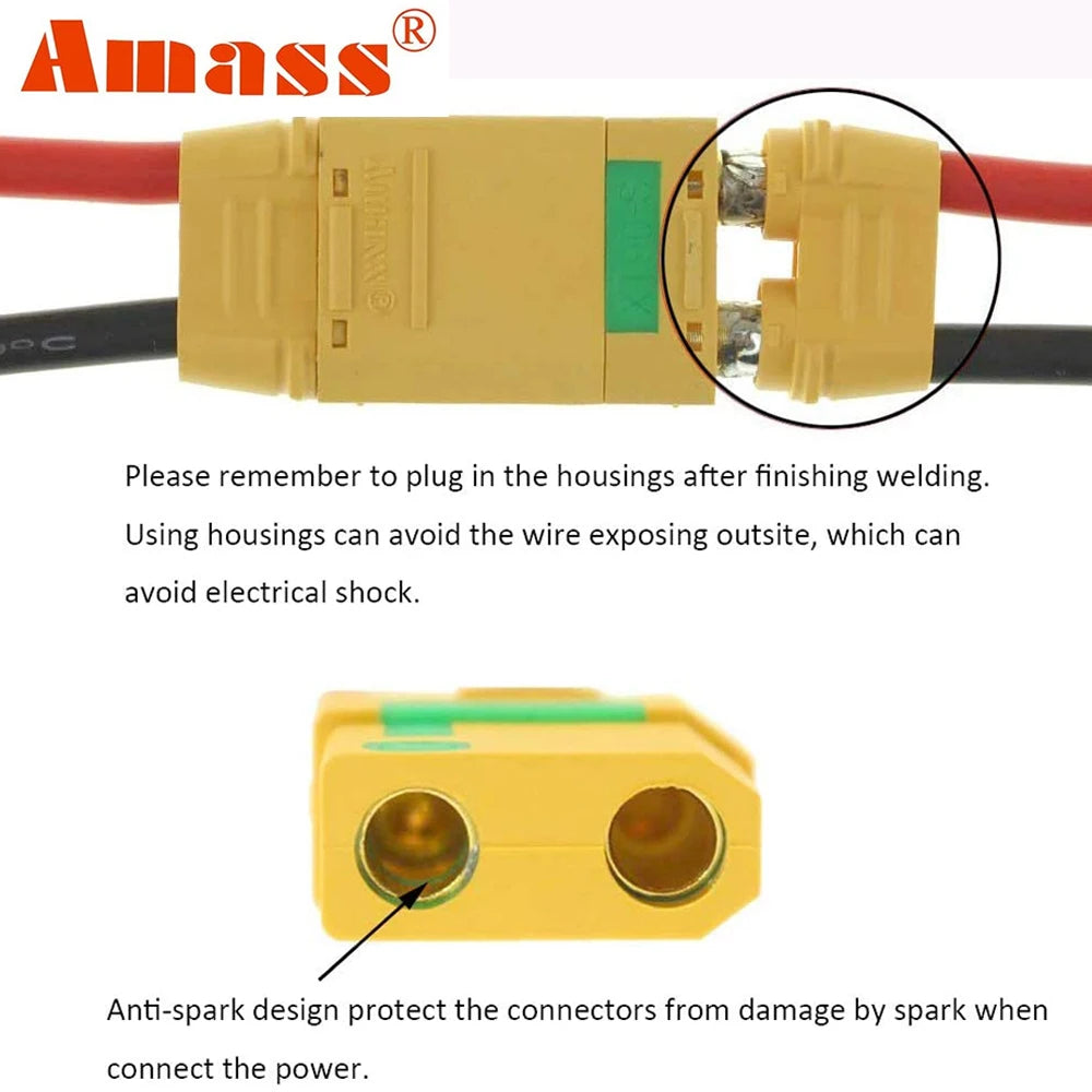 YOUME 2pcs XT90S anti spark connector Amass XT90-S coonector Anti-Spark Male Female Adapter for Car Lipo Battery