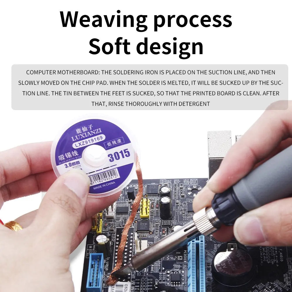 LUXIANZI 1.5M/3M Desoldering Braid Solder Wire Tin Removal Tape Copper Soldering Wick Welding Repair Tool 1.5/2/2.5/3/3.5/4.0mm