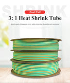 1M 3:1 Heat Shrink Tube with Glue Adhesive Lined  Dual Wall Tubing Sleeve Wrap Wire Cable Kit Yellow Green Dual Wall