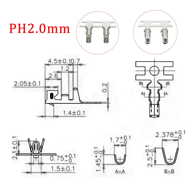 100/500Pcs PH2.0 Metal Pins Female Crimping Terminal For JST PH 2.0MM Female Socket Housing Wire Cable Connector