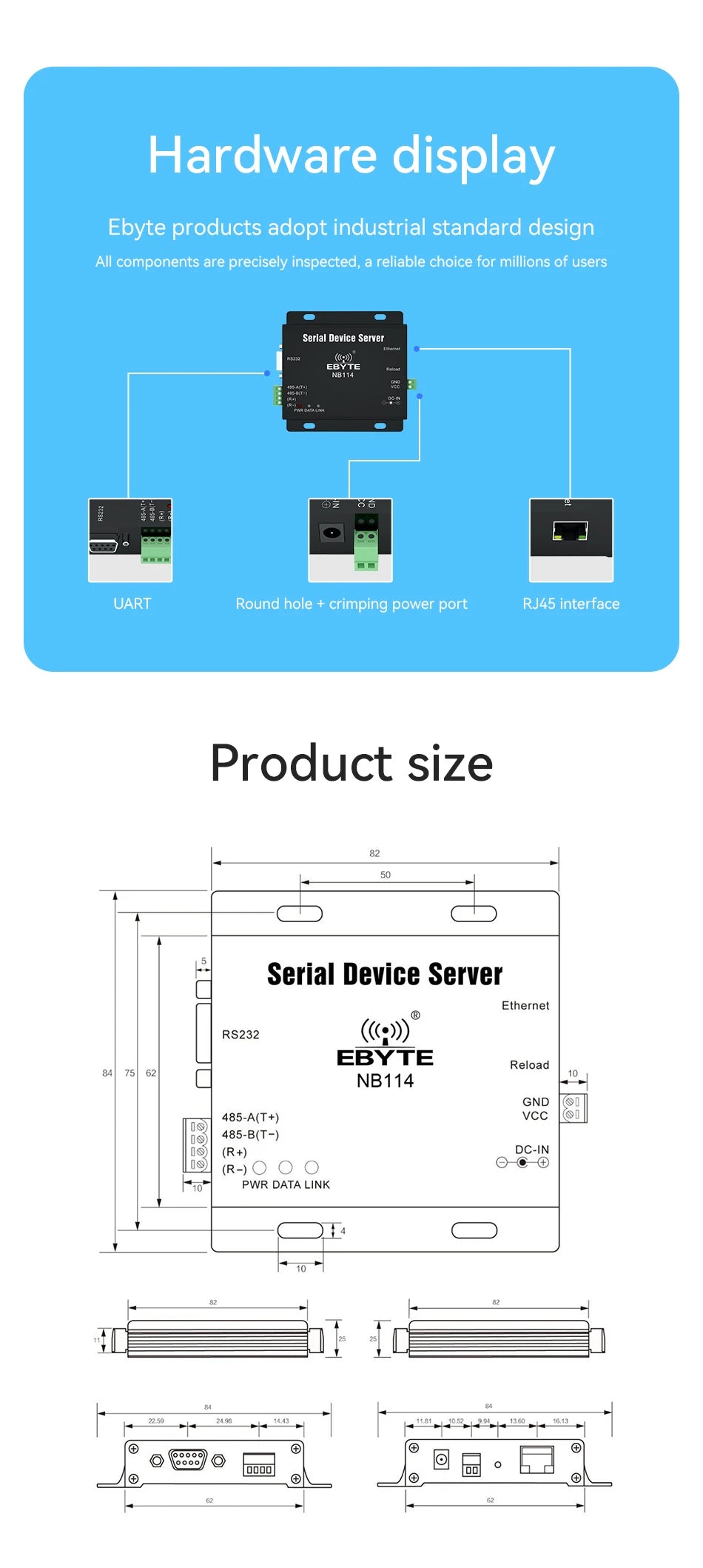 UART to Ethernet Serial Server RS485 RS422 RS232 RJ45 MQTT HTTP TCP RTU UDP PLC Cojxu NB114 Long Distance Modbus Gateway Modem