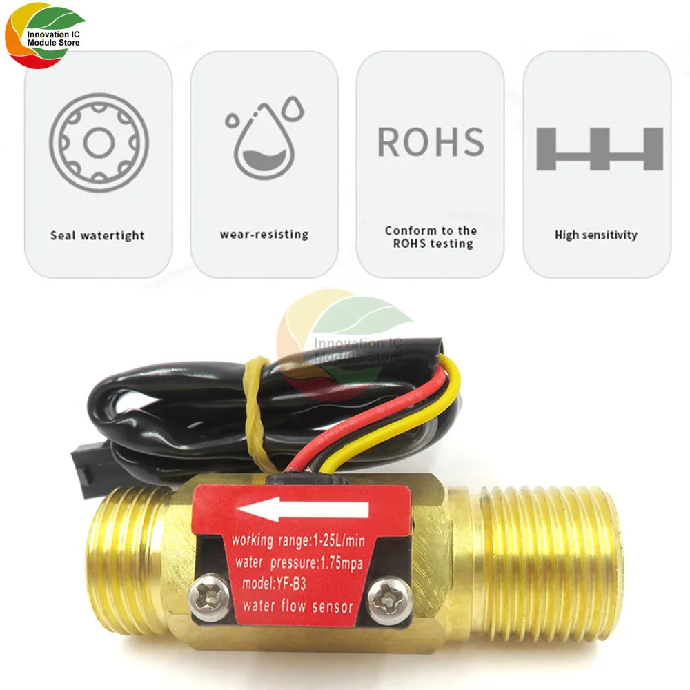 Brass Flow Sensor G1/2"DN15 Thread Hall Sensor YF-B1/B2/B3/B7 Switch Water Flow Sensor Flow Meter Hall Turbine Flow 1~25L/min