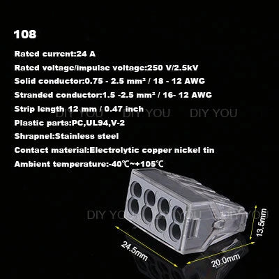 25/50/100PC DIY YOU 102/103D/104D/104/106/108 Universal Compact Wire Wiring Connector Conductor Terminal Block With Lever