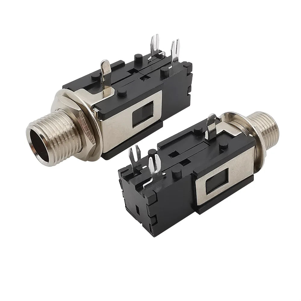 2Pcs 1/4Inch 6.35mm Connector 6.3mm 3 Pin Audio Stereo/Mono Phone Female Jack Headphone Socket Thread Lock Panel Mount Connector