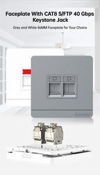 AMPCOM Wall Faceplate with CAT8 40Gbps STP Keystone Jack, RJ45 Self-Locking Zinc Alloy Module With 86mm Wall Plate