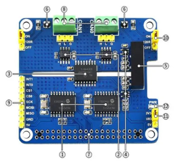 2 Channel Isolated CAN Expansion HAT MCP2515 SN65HVD230 Multi Onboard Protection Circuit for Raspberry Pi STM32 RS485 CAN HAT