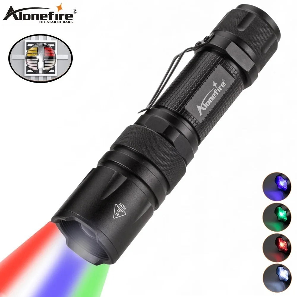 4 in 1 Multicolor Zoom Led White/Red/Green/Blue Lighting Flashlight Outdoor Hunting Photographic Selfie Hiking Camping Totch