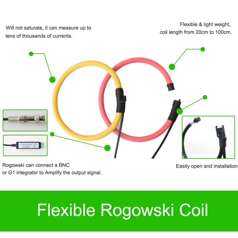 Flexible Rogowski Coil Rope CT FRC800 1000A/100mV Big Bandwidth for Network-analyzer Power meter and Transient recorder